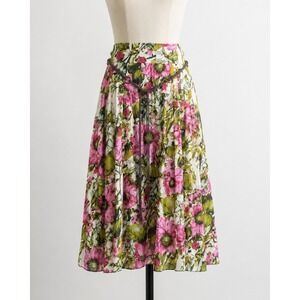 Laura Scott Floral Midi Skirt Womens Large Pink Green Excellent Cottagecore Boho